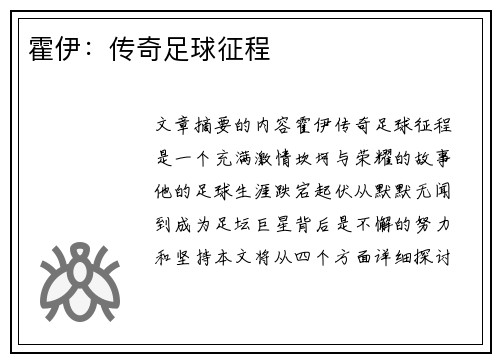 霍伊：传奇足球征程