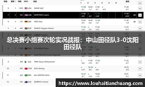 总决赛小组赛次轮实况战报：中山田径队3-0沈阳田径队